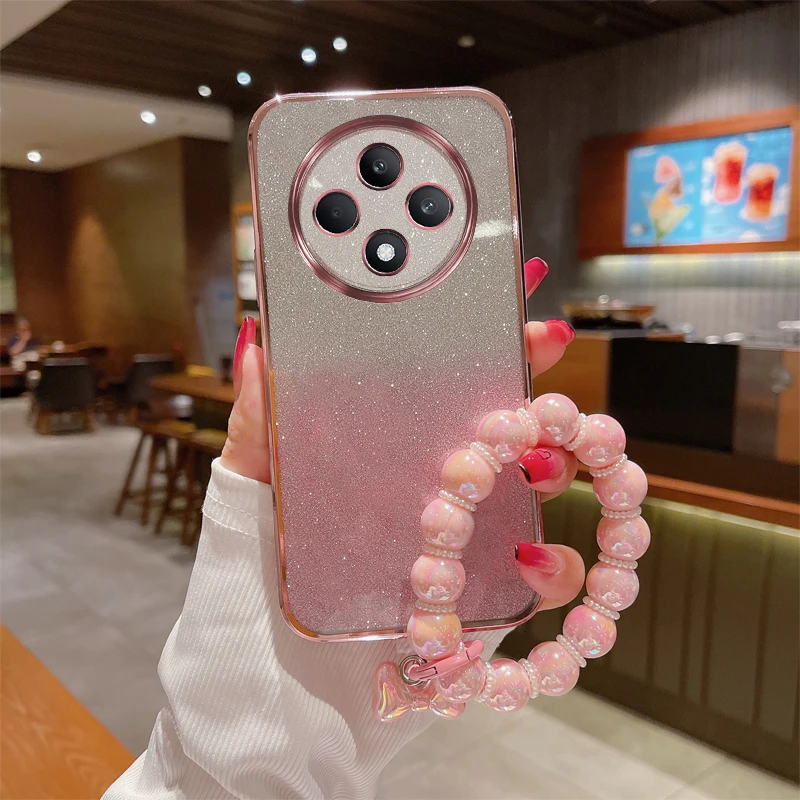 

Glitter Phone Case with Bracelet Set For Oppo Reno12 F 6 5 4 3 2 Pro Z Lite Trendy & Protective Shockproof Soft TPU Back Cover