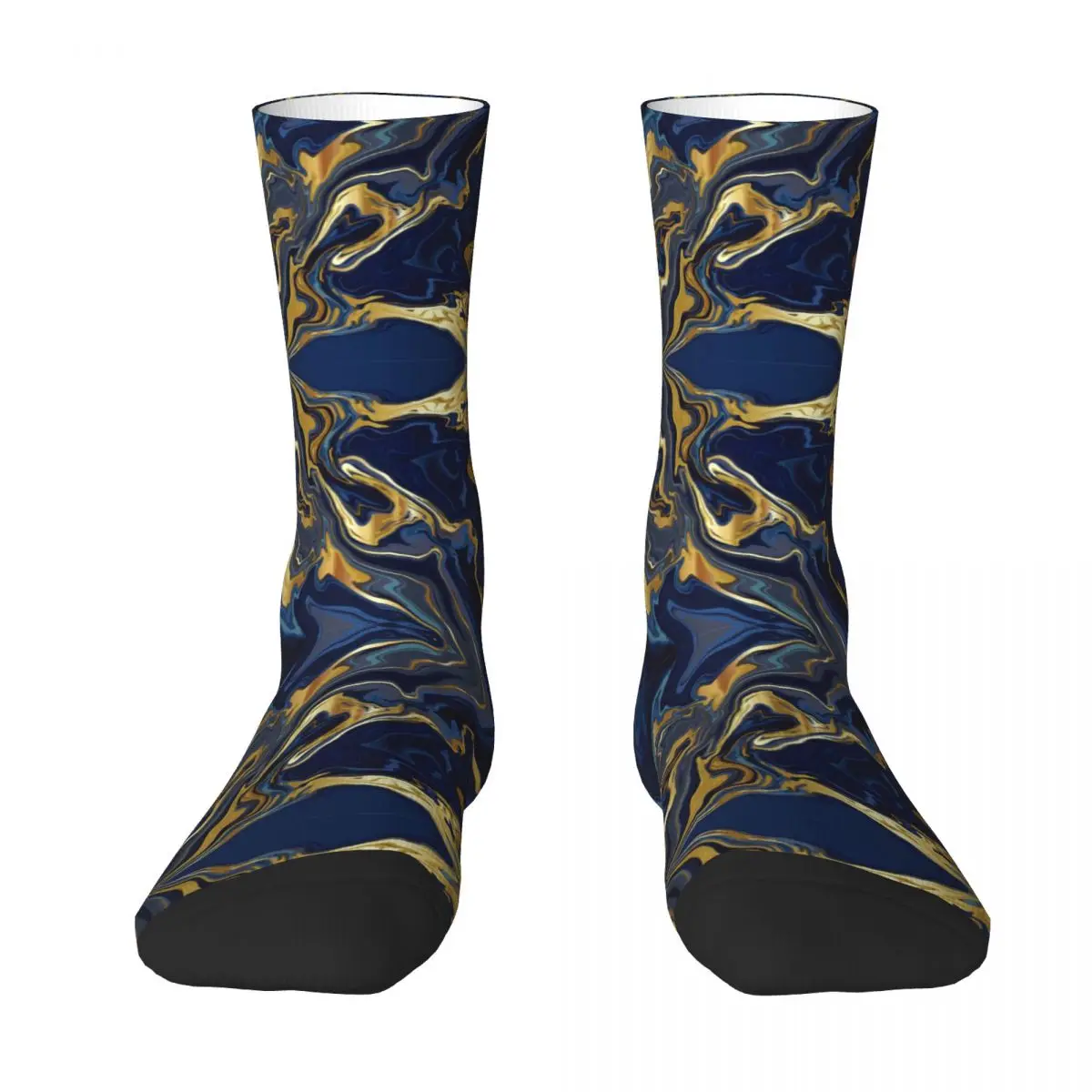 Abstract Colorful Marble Style Golden Blue Socks Trendy Stockings Men Breathable Cycling Socks Autumn Graphic Anti-Slip Socks