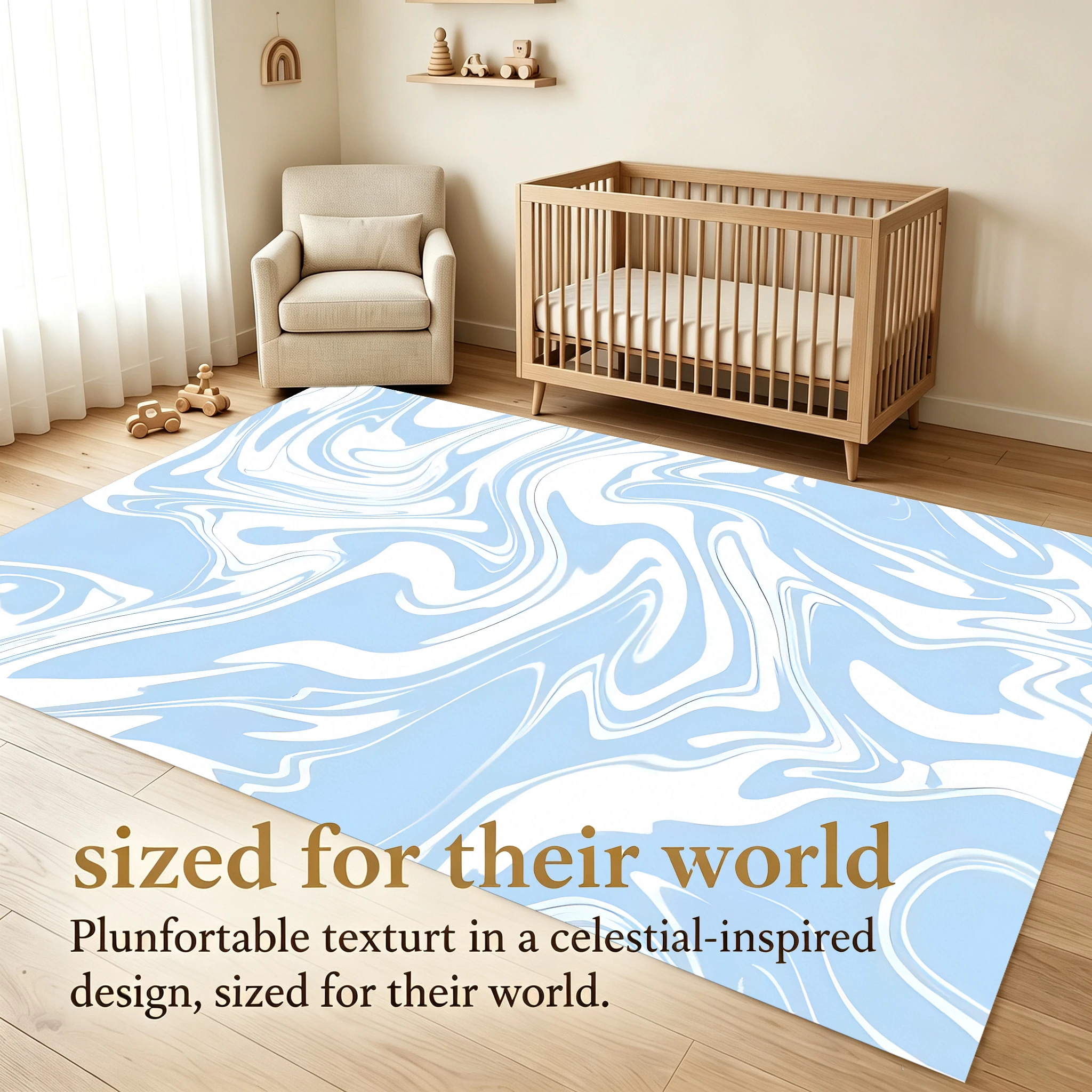 2D Large Carpet Blue White Flowing Wave Simple Style for Living Room Bedroom