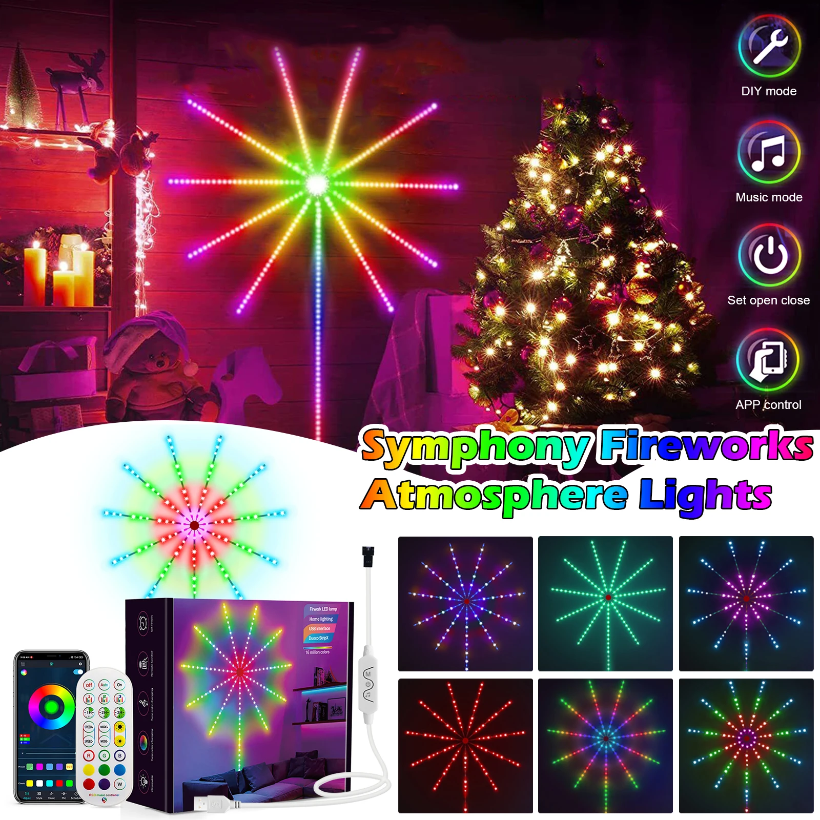 LED Firework Strip Lights Dream Color RGB Smart Music Sync APP & Remote Control