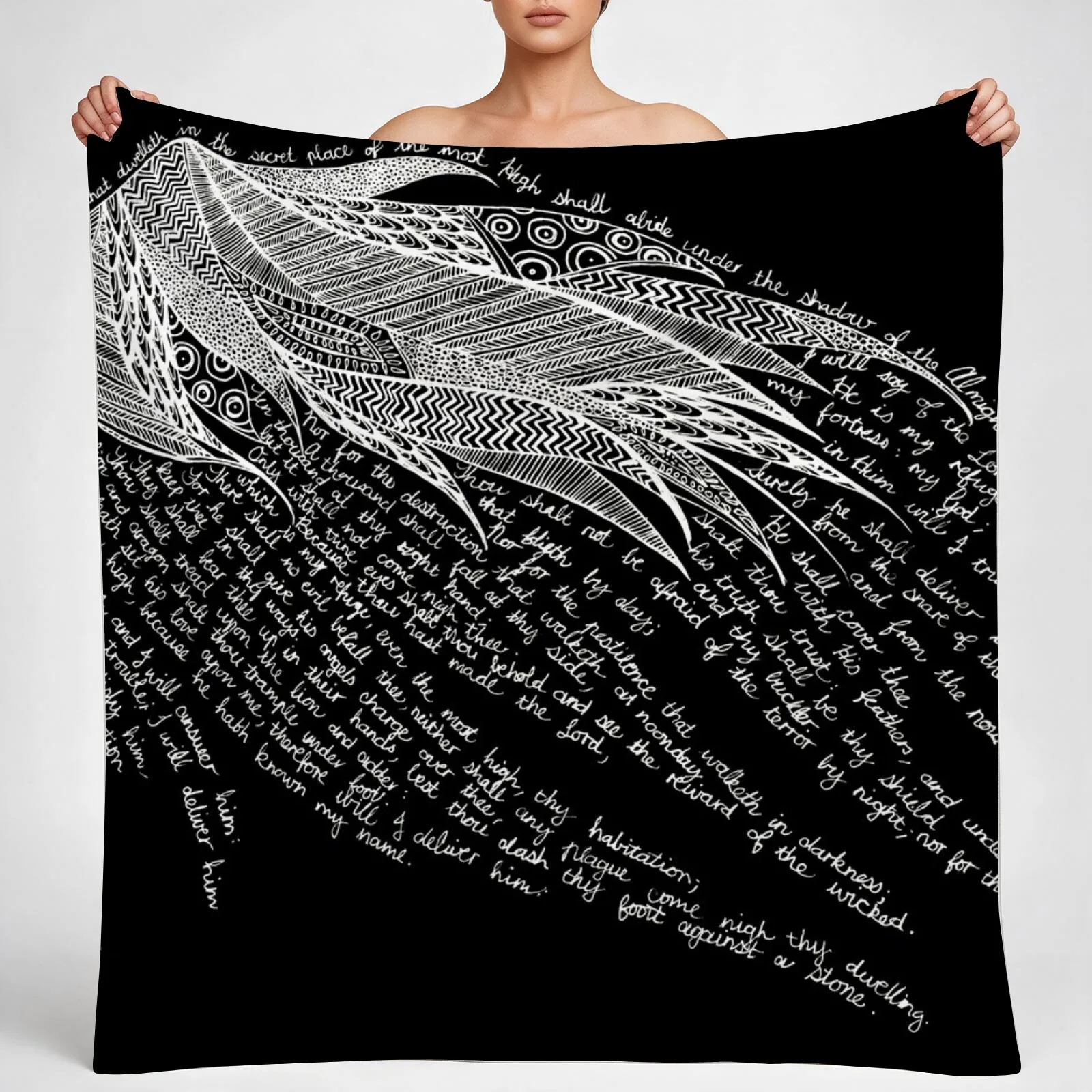 Psalm 91 (on Black) Throw Blanket couch cozy soft plush fuzzy picnic outdoor blanket