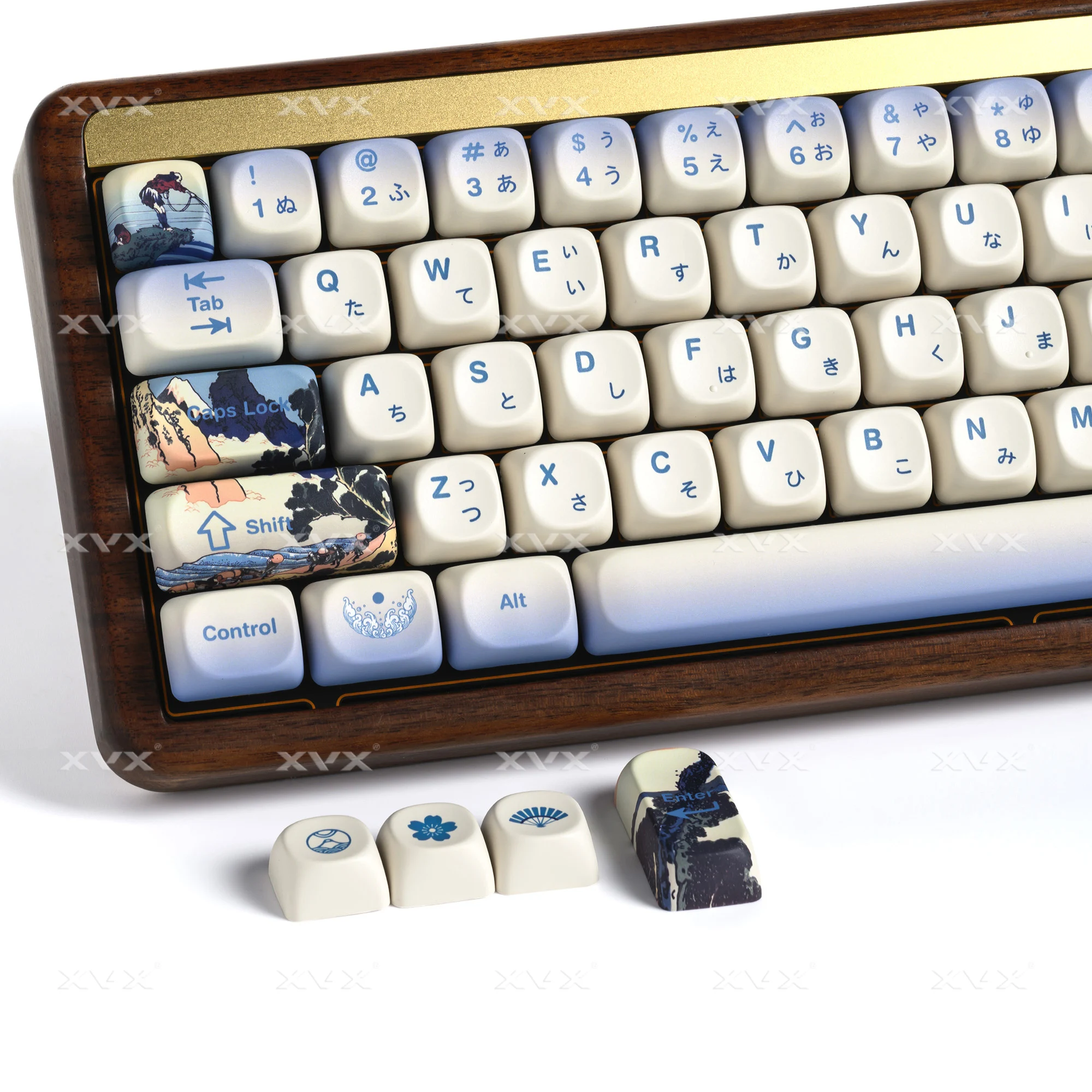 

XVX Blue Gradient MOA Keycaps with Japanese Character Dye Sub Key Cap for Cherry MX 60/68/75/87/100 Keyboard