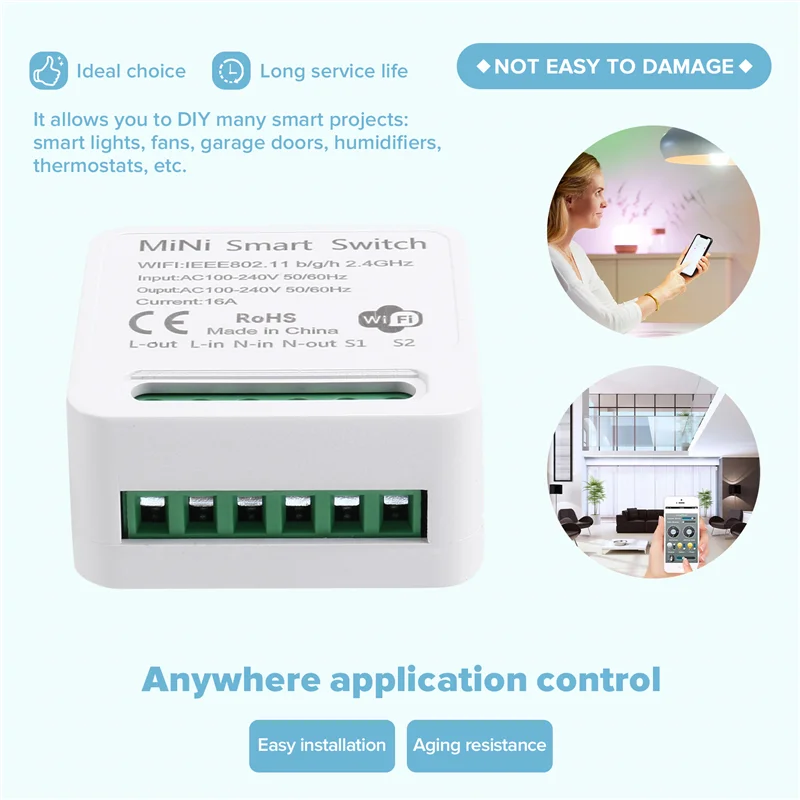 

A05E-Mini Smart Wifi Relay Switch, DIY Timer Light Switch Module Smart Life/Tuya Application, Wireless Remote Control