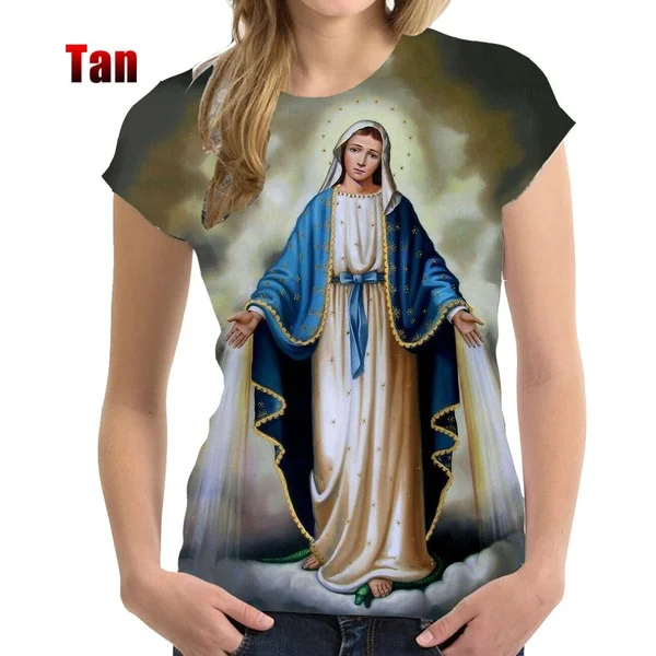 Frauen Sommer 3d gedruckt lässig T-Shirt Damen Christian gesegnet Jungfrau Mary T-Shirt