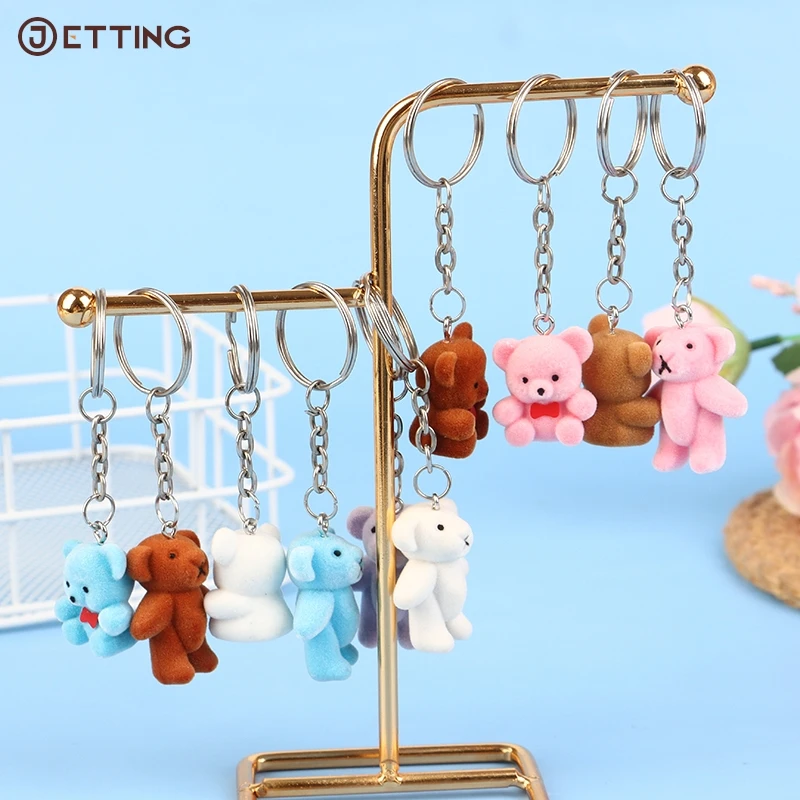 

Mini Flocking Bear Doll Keychain Flocking Standing Bear Small Animals Keyring Phone Car Pendant Backpack Charms Bag Decor Gifts