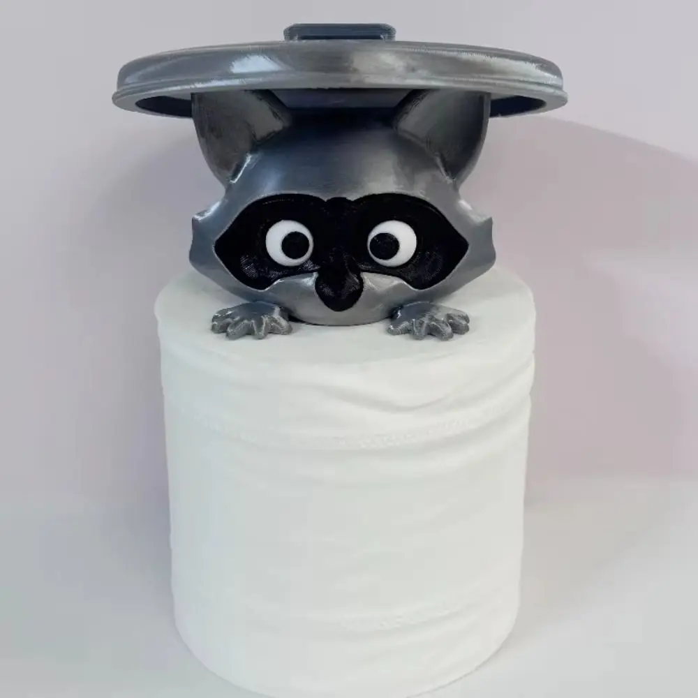Adorable Animal Design Raccoon Toilet Paper Holder No Drilling Required Wall Mounted Tissue Roll Dispenser