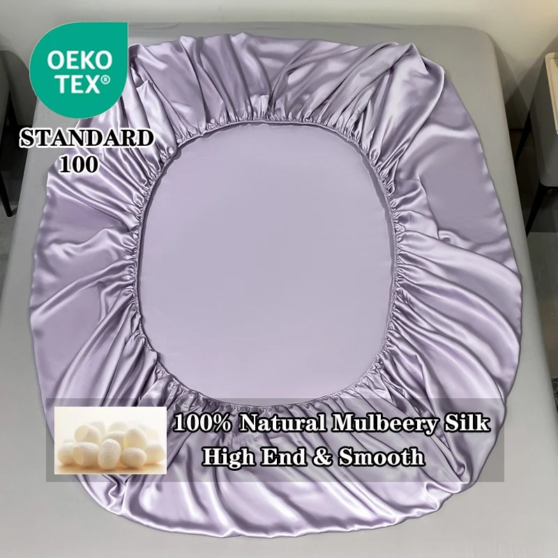 Natural Mulberry Silk Fitted Sheet Pure Silk Mattress Cover for Single Double King Queen Size Bedding High End Luxury Bed Cover