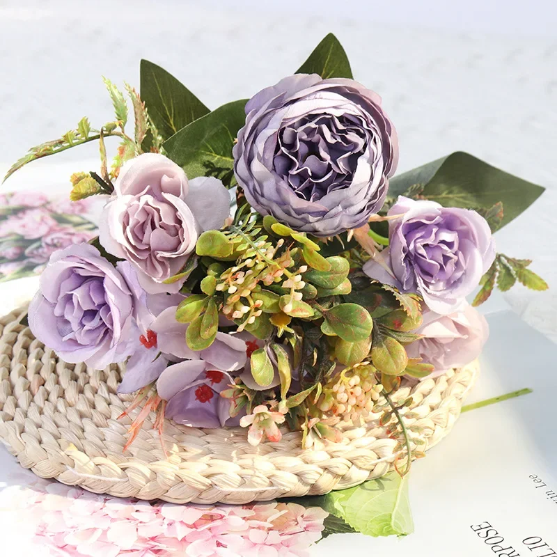 

Autumn White Silk Artificial Roses Flowers Wedding Home Decoration High Quality Bouquet Luxury Fake Floral Arrangement