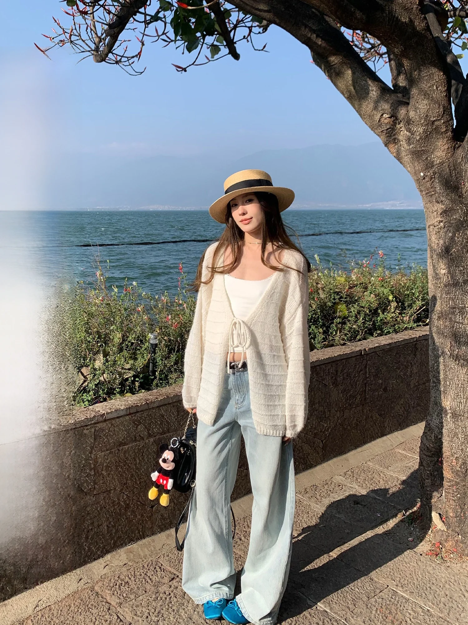 

Hhyii Oversize Knitted Cardigan Women's Spring Fashionable Versatile UV Protection Air Conditioning Shirt Long Sleeve Mid-Length