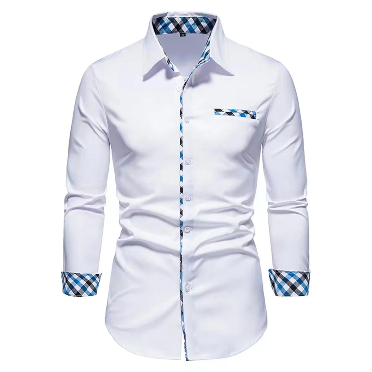 Men's Casual Fashion Black and White Business Lapel Button Shirt Red Blue White Shirt S-6XL