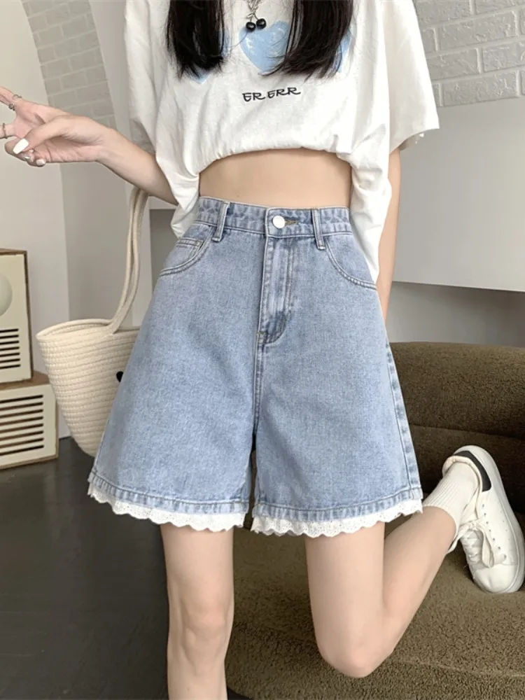

High Waist Wide Leg ort Jeans Women's Summer New Design Slimming Denim orts plus Size Comfortable Loose Fit Blue Color