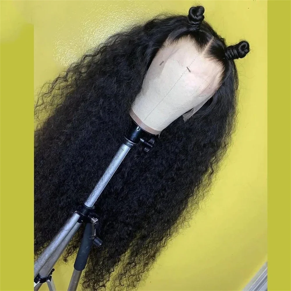 13x6 HD Парики фронта шнурка Человеческие волосы Натуральные черные 30-дюймовые длинные странные вьющиеся бразильские свободные части Предварительно выщипанные с детскими волосами Бесклеевые