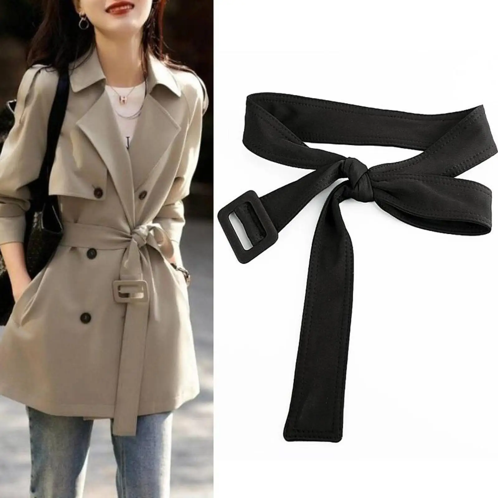 Women Trench Coat Belt Creative Decorated Trendy Outerwear Strap Coat Belt Band for Dating Party Shirt Overcoat Slim Trench Coat