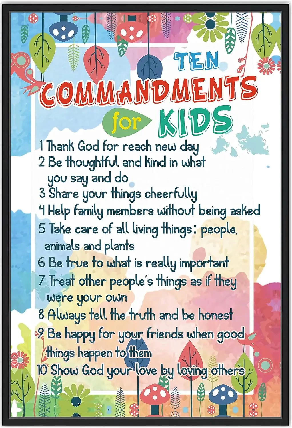 Metal Tin Retro Sign Ten Commandments For Kids Wall Art Prints Bible Verse Posters With God Quotes- Nursery Room Decor, Pict