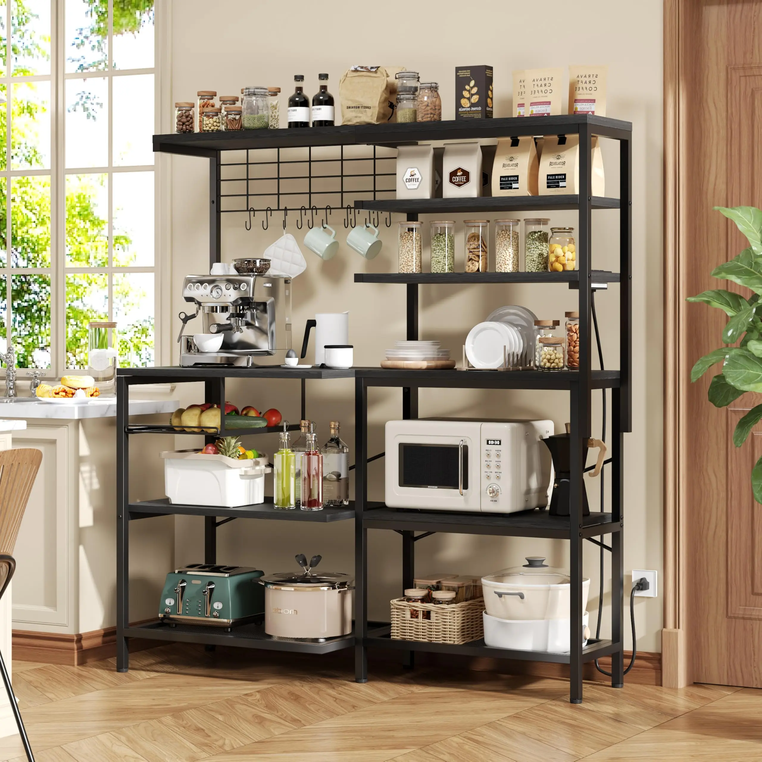 L-Shaped Bakers Rack with Power Outlet