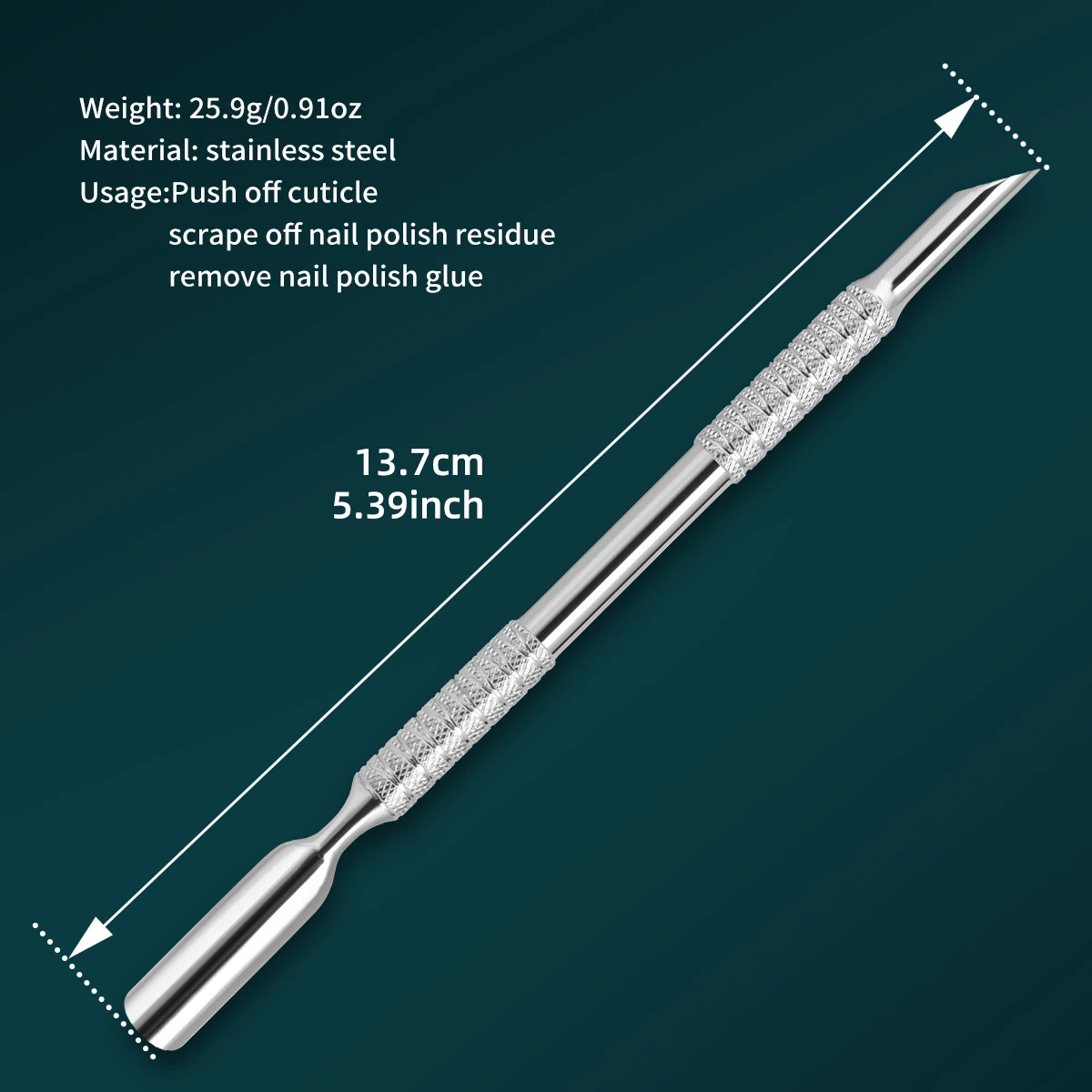 Stainless Steel Double-Ended Cuticle Pusher Gel Polish Remover Nail Manicure Tool Non-Slip Handle Durable