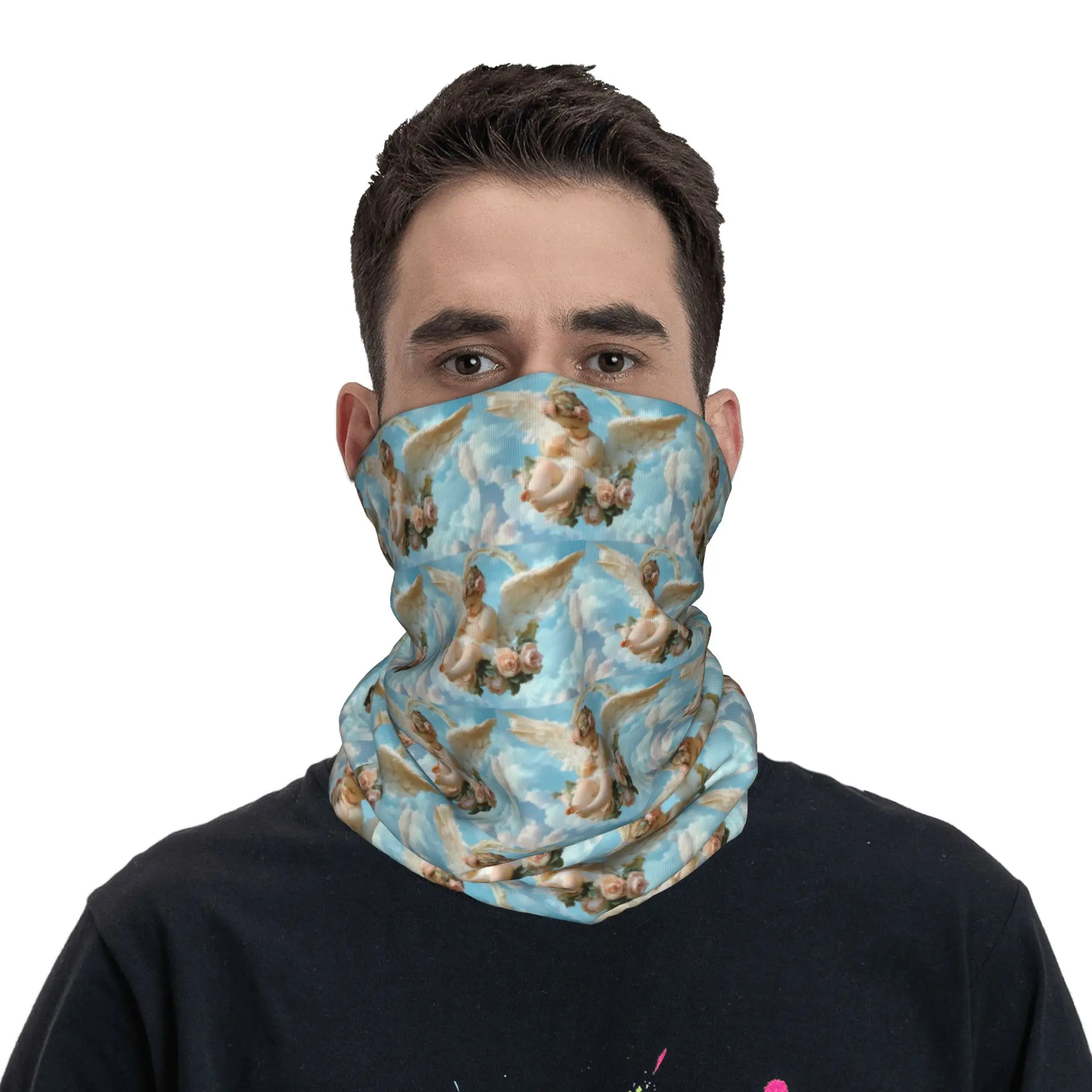 Baby Angel Floating Among Flowers and Sky Bandana Neck Cover Printed Wrap Scarf Headwear Hiking Fishing For Men Women Adult