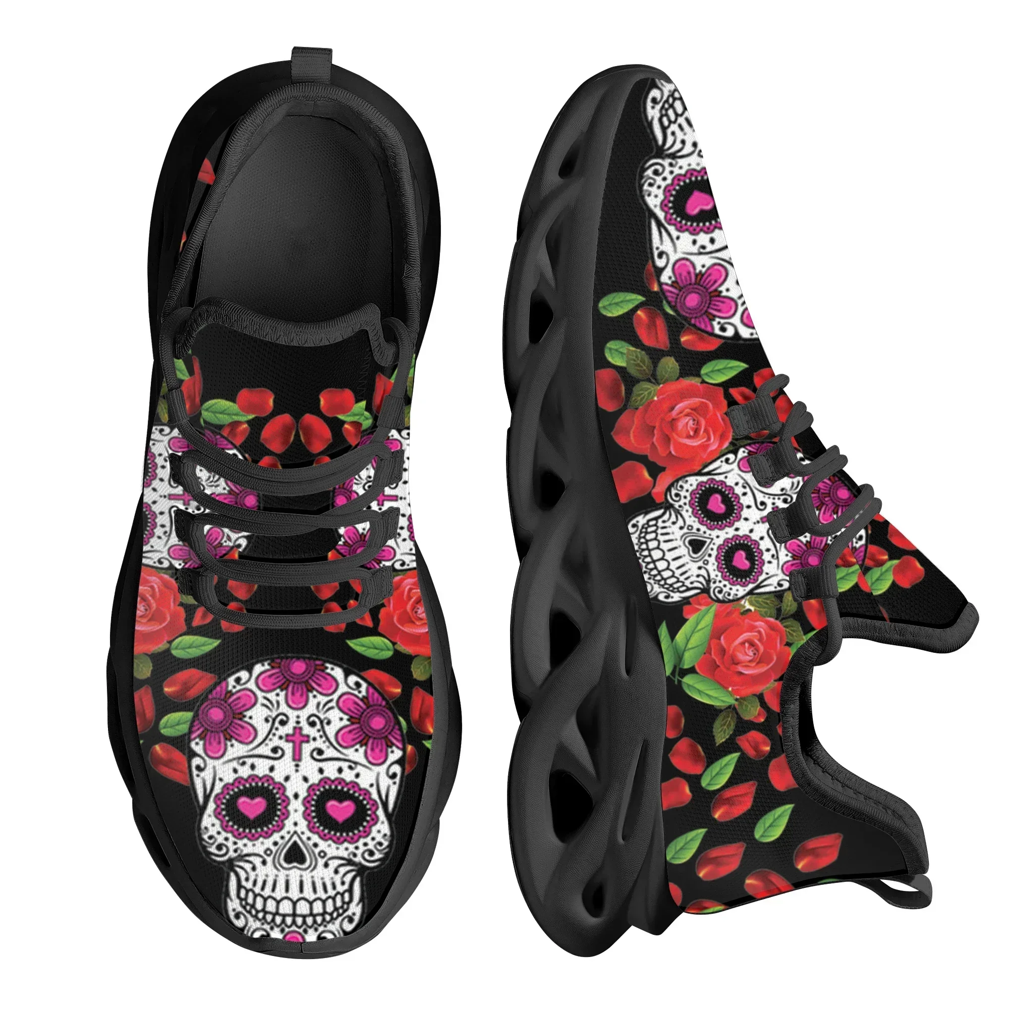 

New Horror Skull Rose Brand Design Comfortable Running Shoes Gothic Trend Non-Slip Casual Lace Up Walking Shoes Chaussure Femme