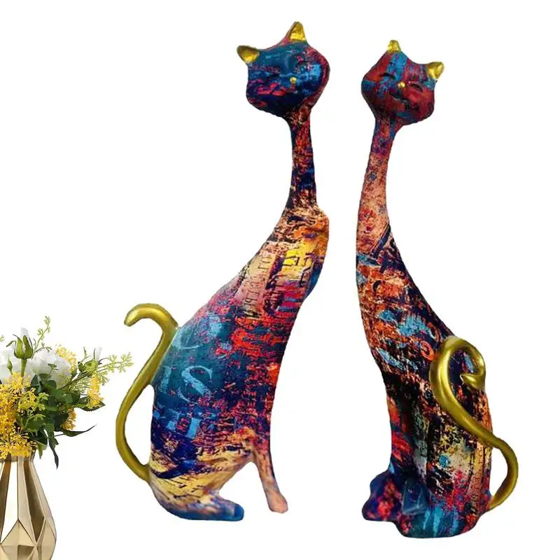 

Cat Sculpture Abstract Painting Resin Cat Figurines Home Decor Resin Animal Sculptures Tabletop Decoration For Home Office