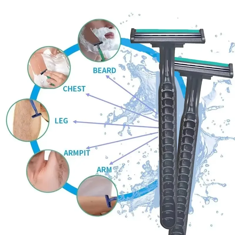 2/6/10Pcs Manual Safety Razor Full Body Disposable Shaver 2 Layer Blade with Lubrication Strip for Men Travel Shaving