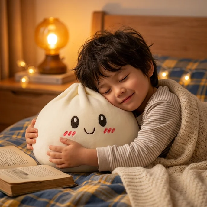 Cute Giant Dumpling Squishy Plush Toy Soft Stuffed Bun Pillow Adorable Face Stress Relief Toy Creative Squeeze Toy For Kids Gift