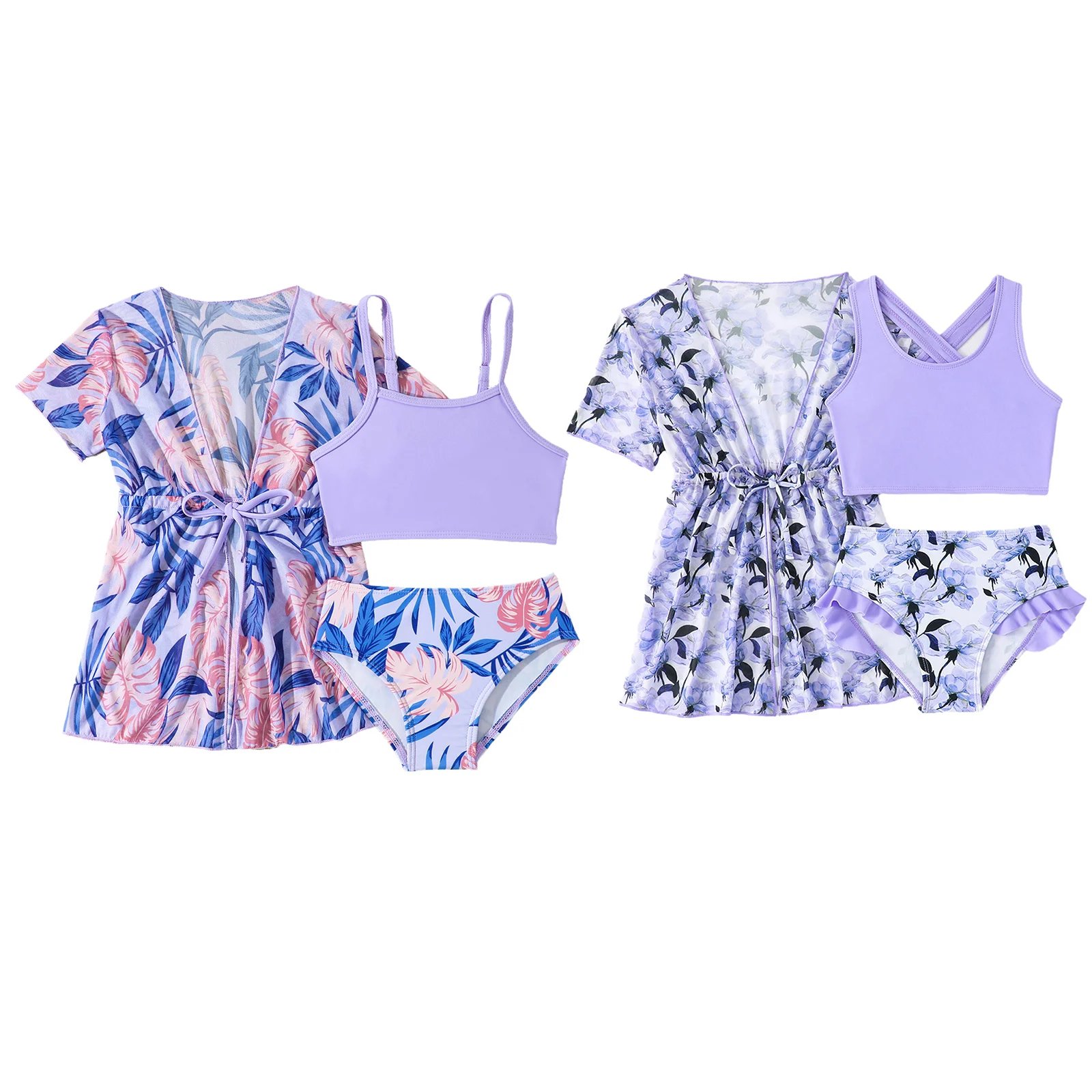Set da bagno per bambina, costumi da bagno per le vacanze estive, cinghie, slip stampati e capispalla abbinati per le vacanze al mare
