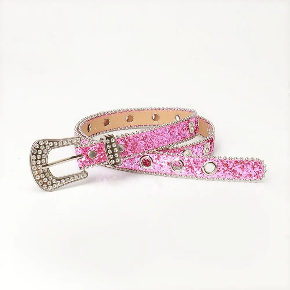 

Women Solid Color Belt Sparkling Rhinestone Women's Belt with Adjustable Length Street Style Imitation Leather for Street