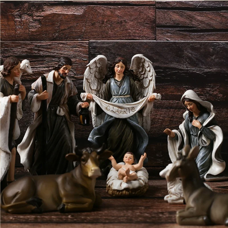 Fashion 11pcs/ Set 15cm Height Christ Birth of Jesus Ornament Gifts Nativity Scene Crafts Resin