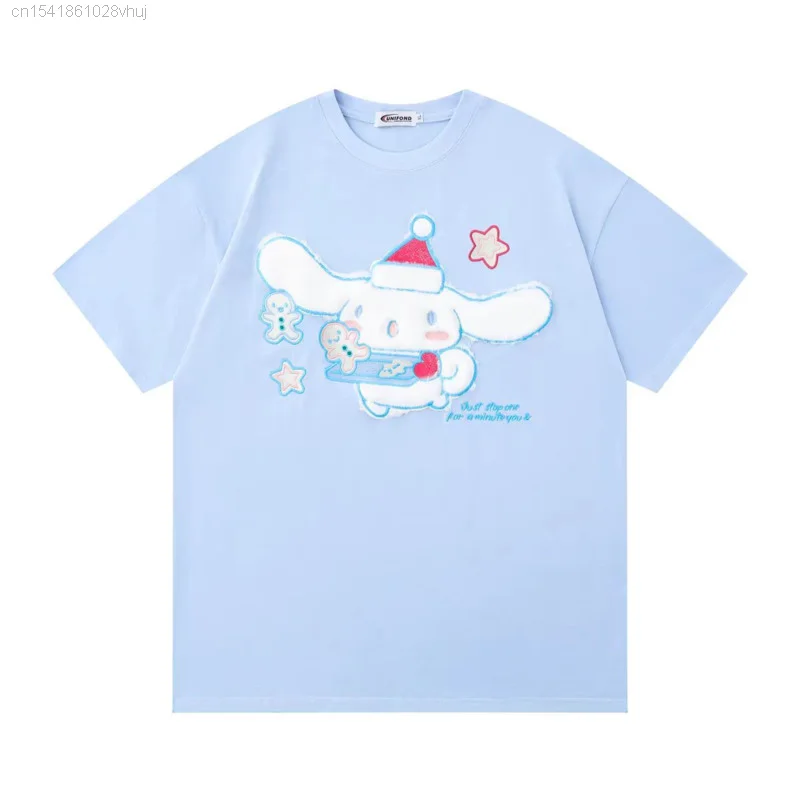 Sanrio Cinnamoroll T-shirt For Women 2024 New Summer Cute Short Sleeved Top Kawaii Anime Y2k Clothes 2000s White Tees Shirt Girl