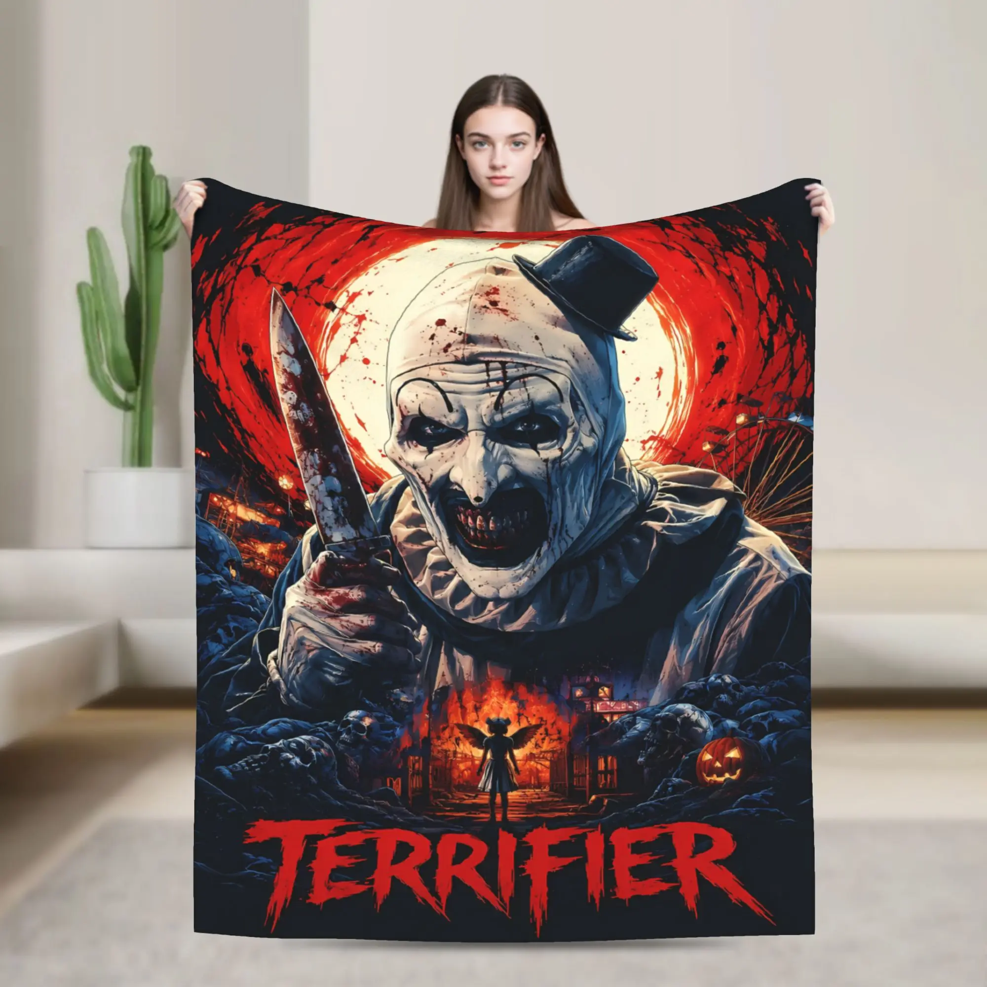 Terrifier Movie Flannel Blanket Spring  Warm Soft Throw Blanket for Child Bedroom Print Bedspread Sofa Bed Cover