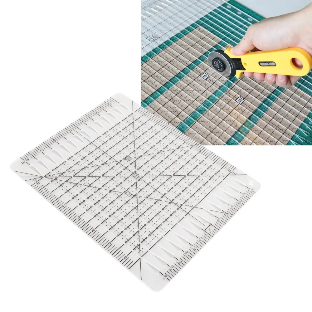 Durable Transparent Acrylic Slotted Quilting Ruler Accurate Scale Black Grid Line Acrylic Sewing Ruler Patchwork Ruler Sewing