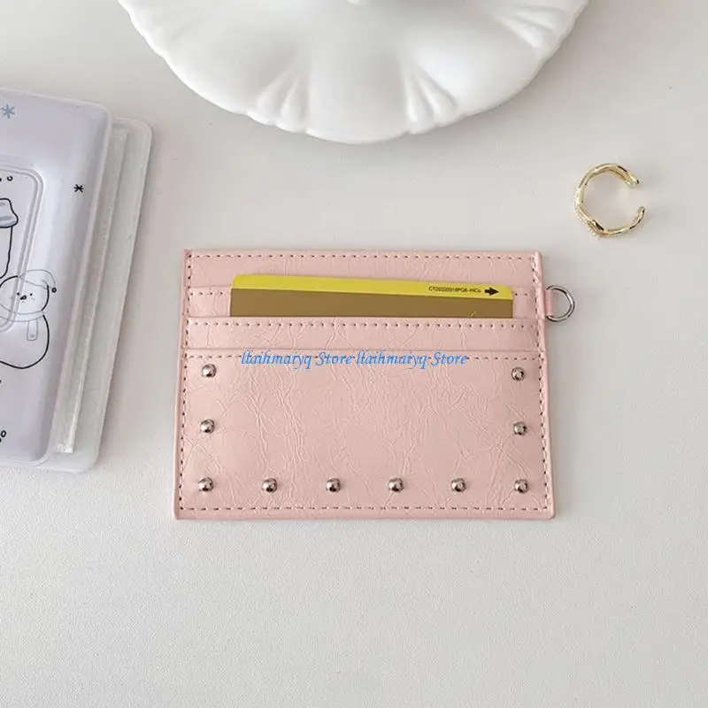573B Fashionable Studded Cracked PU Wallet Card Case Holder For Men And Women