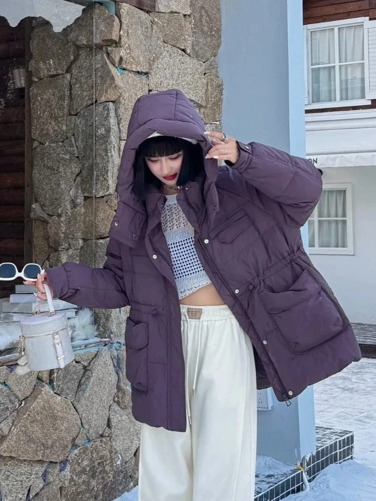 2025 موضة جديدة مقنعين منتصف طول سميكة الدافئة بطة أسفل معطف الإناث جديد الخريف الشتاء ملابس علوية النساء رقيق سترة منفوخة #1