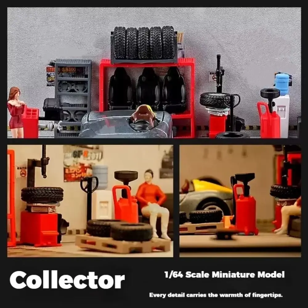Strumenti di riparazione auto in scala 1/64 Modello Scena in miniatura Display Fondale Simulazione Strumenti di riparazione auto Modello di assemblaggio Auto pressofusa