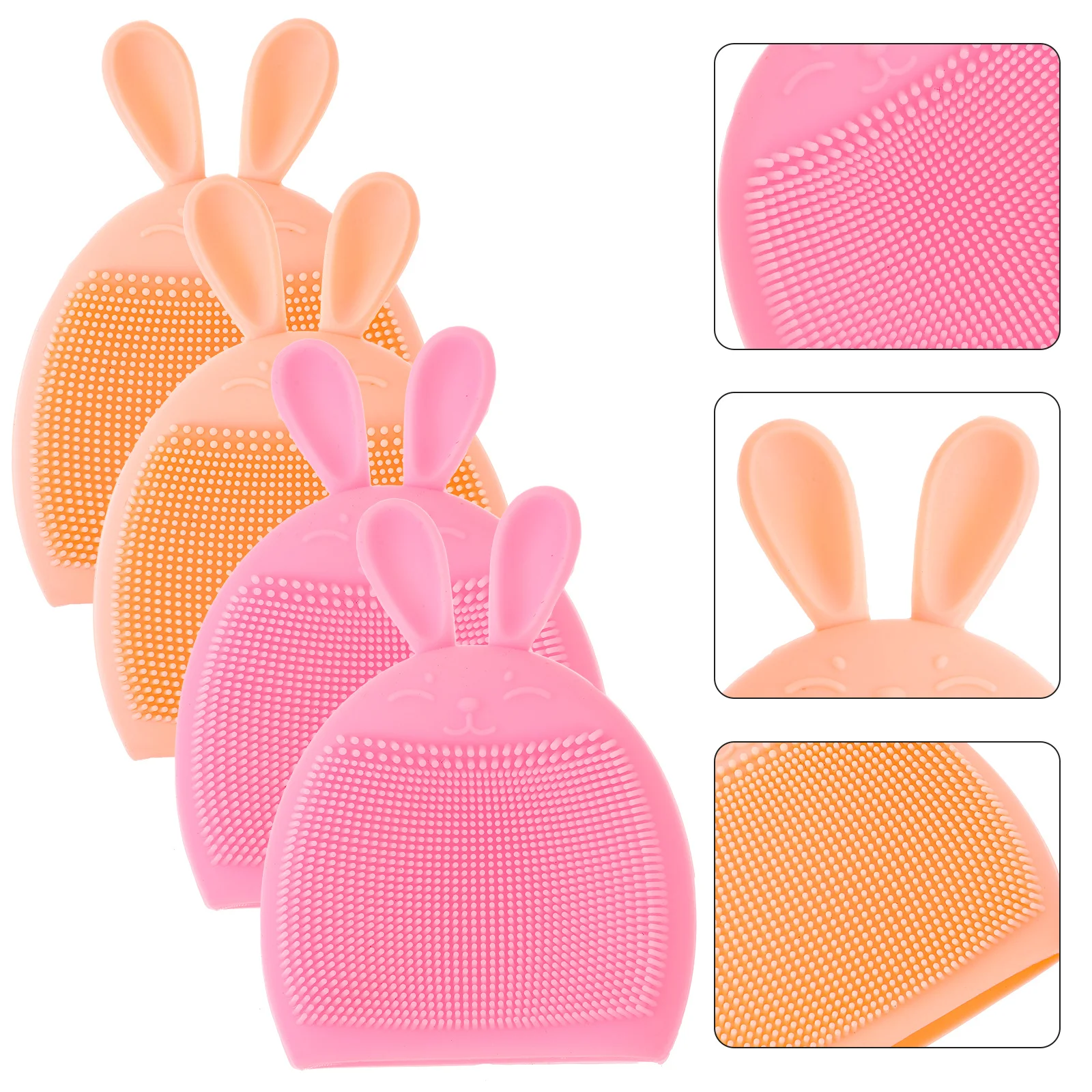 4Pcs Silicone Rabbit Face Scrubber Brush Set Gentle Exfoliating Soft Facial Cleanser Waterproof Face Massager for Delicate Skin