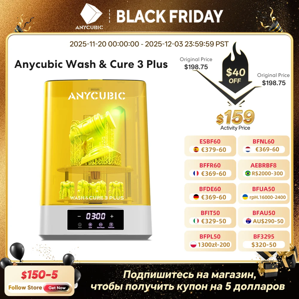 

ANYCUBIC Wash & Cure 3 Plus Washing Curing 2 in 1 Machine For Photon Mono M5s LCD 3D Printer 3D Printing Models
