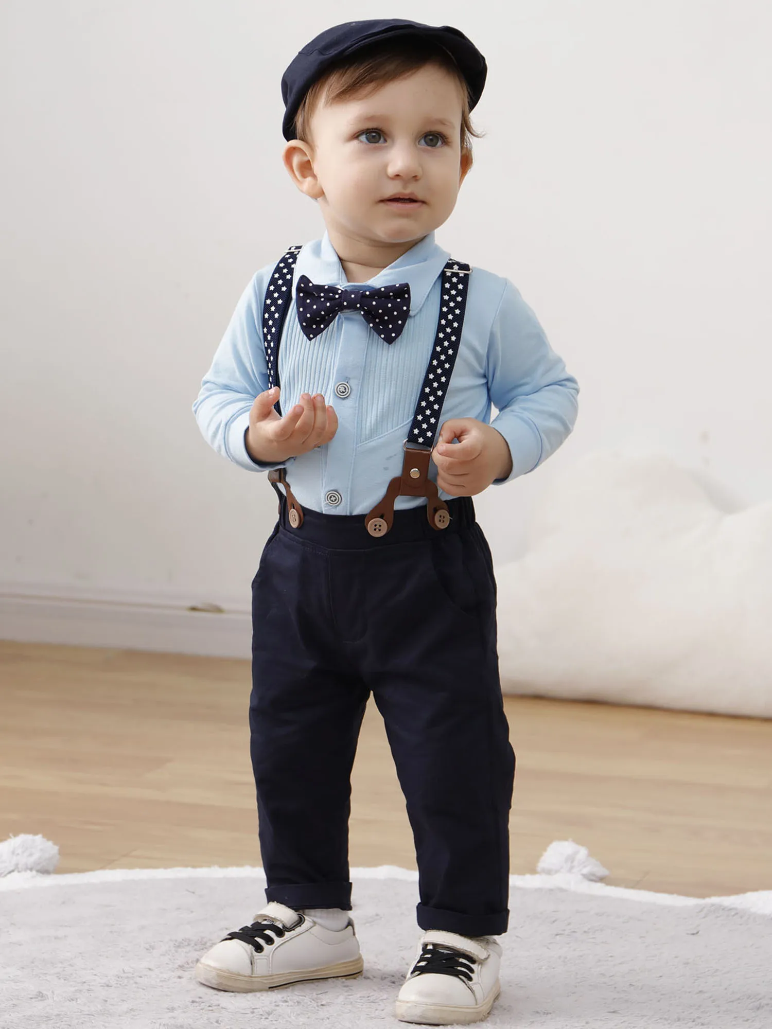 

Baby Boy Clothes Wedding Outfit Suits,Infant toddler Boy Gentleman Set, Dress Shirt+Vest+Suspender Pants+Bowtie