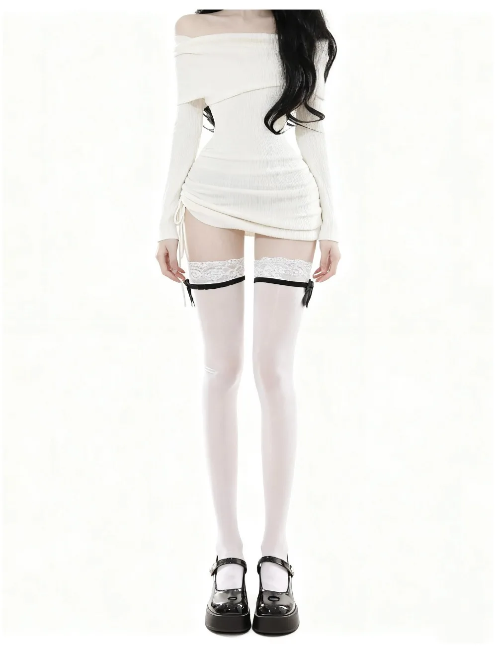 8D Ultra Sheer schwarze oberschenkelhohe Strümpfe mit Schleife, transparente Nylonstrümpfe für Damen, elegante Socken für den täglichen Gebrauch, Party, Cosplay, JK, Lolita – Detail 15
