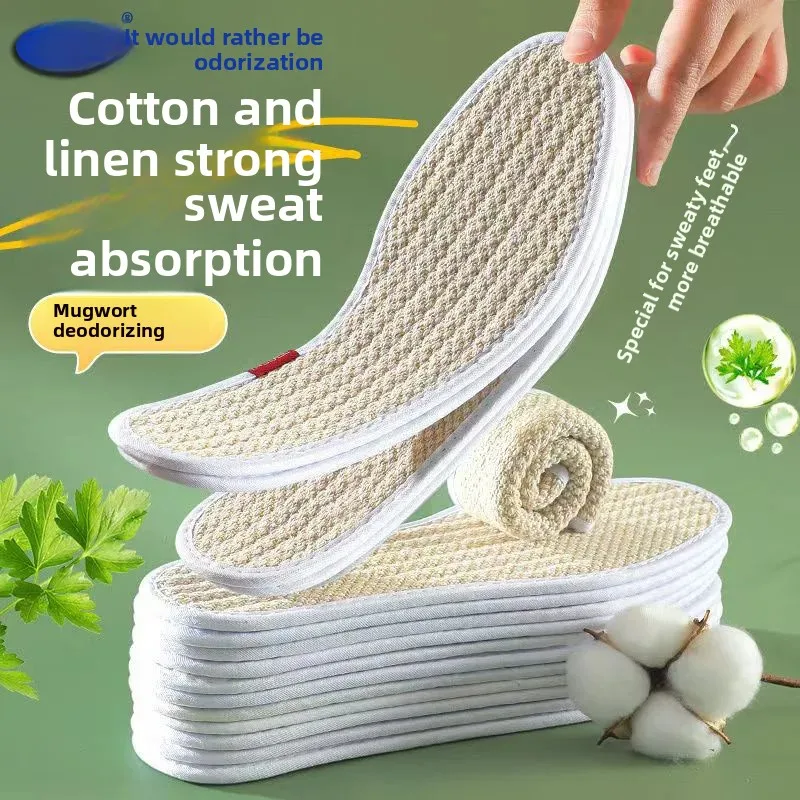 Plantillas de zapatos de algodón antiolor, transpirables, absorbentes del sudor, cómodos zapatos de cuero de lino para hombre y mujer, suelas interiores de aceite esencial