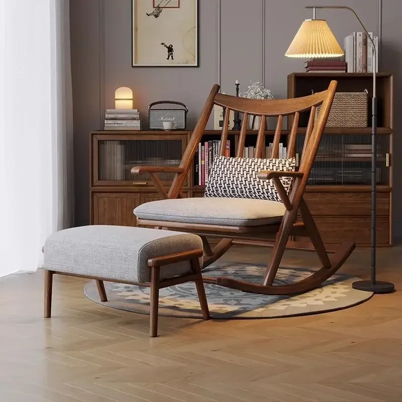 Mecedora de madera maciza reclinable para adultos, balcón, hogar, ocio, dormitorio, sofá individual, mecedora perezosa para celebridades de Internet