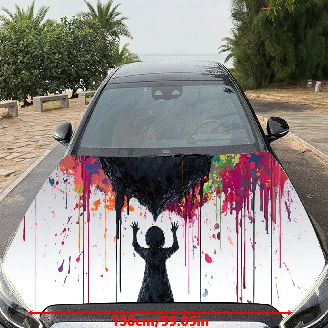 Colorful Splashing - Paint Figure Car Hood Stickers - Self-Adhesive, Waterproof and Durable Vinyl Wrap, Decorate And Protect You