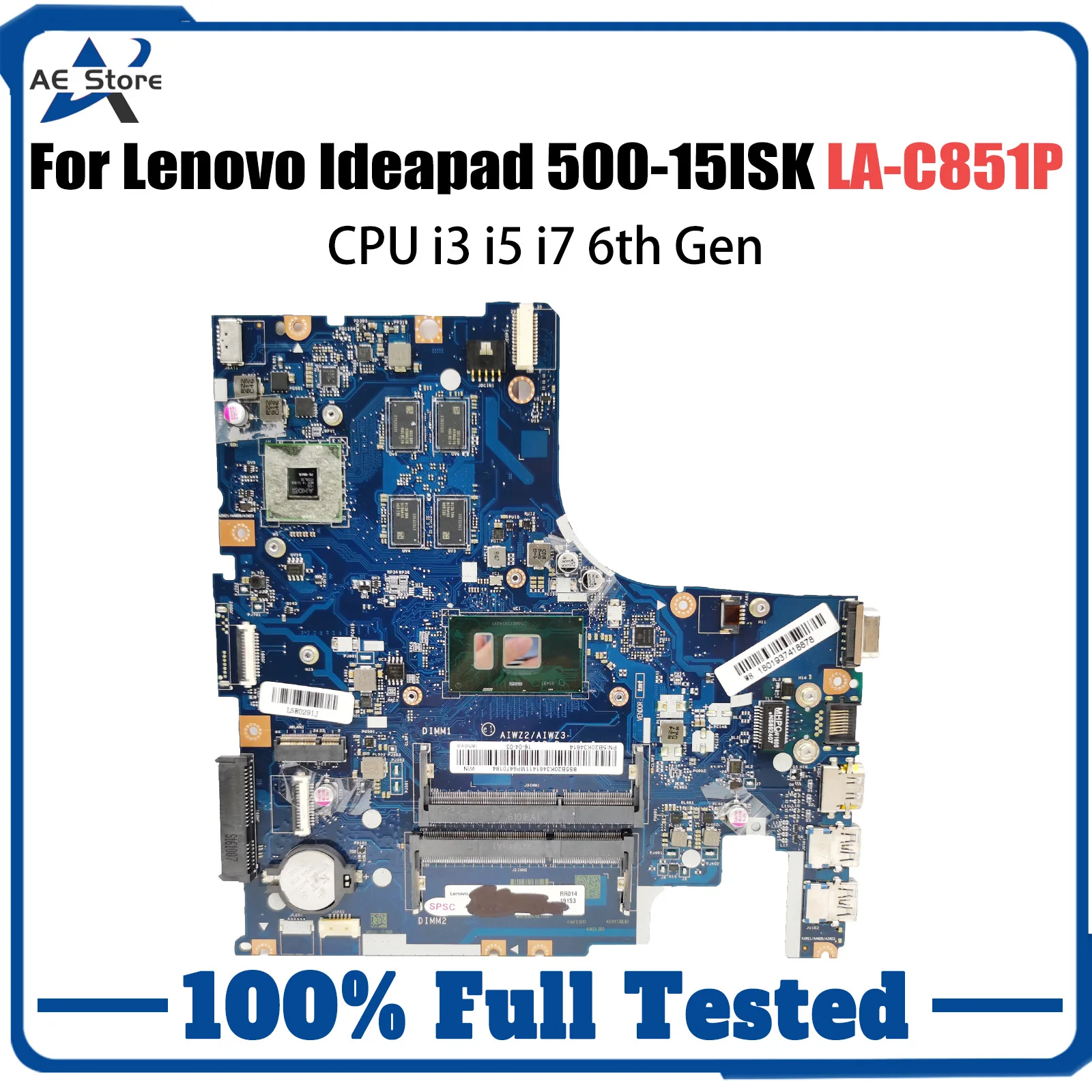 LA-C851P For Lenovo 500-15ISK Laptop Motherboard With CPU i3 i5 i7 6th Gen R7 M360 V2G AIWZ2/ZIWZ3 100% Tested