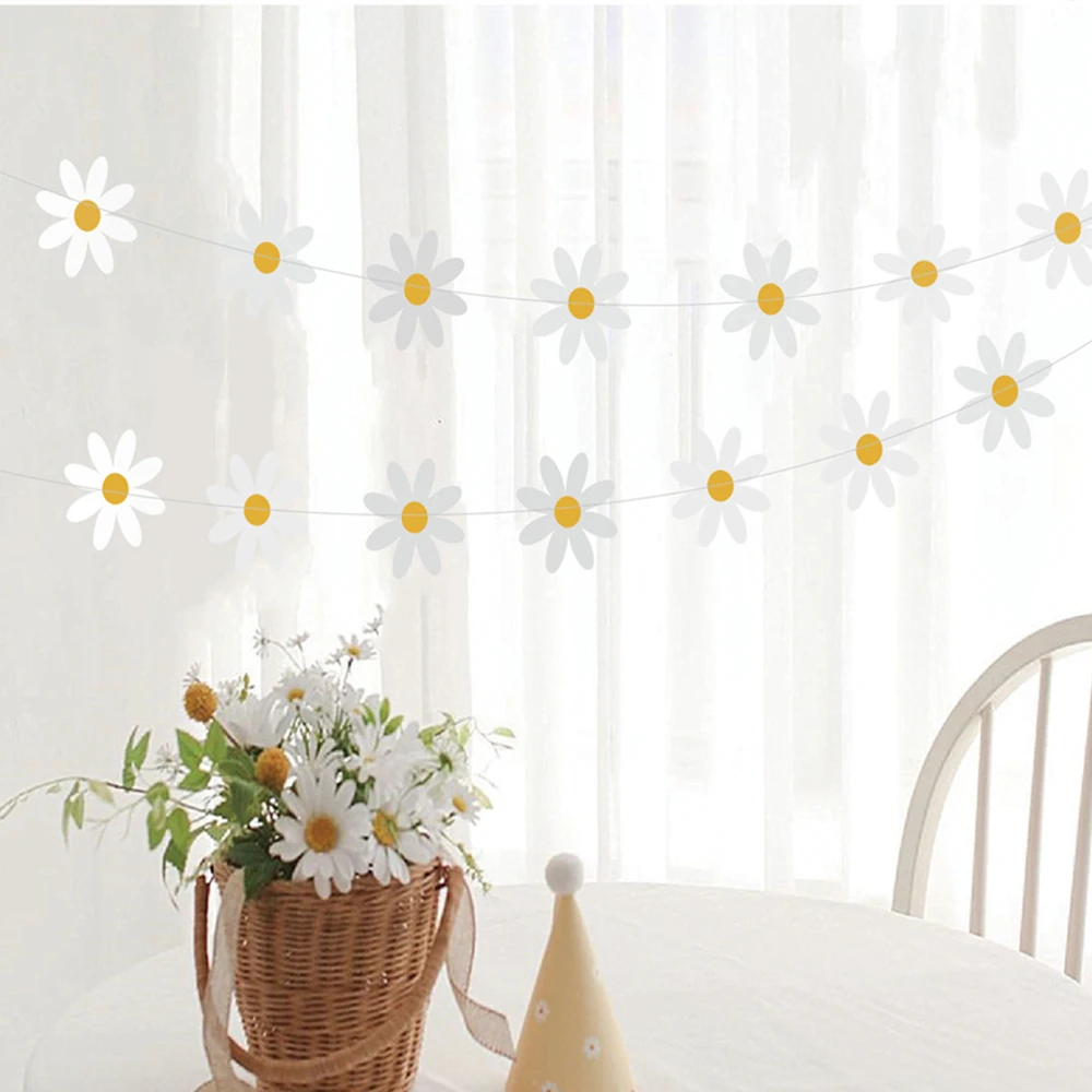 2.5m Daisy Groovy Boho Party Banner Daisy Hanging Swirl Hippie Party Supplies Decorations Daisy Paper Cutouts for Birthday Decor