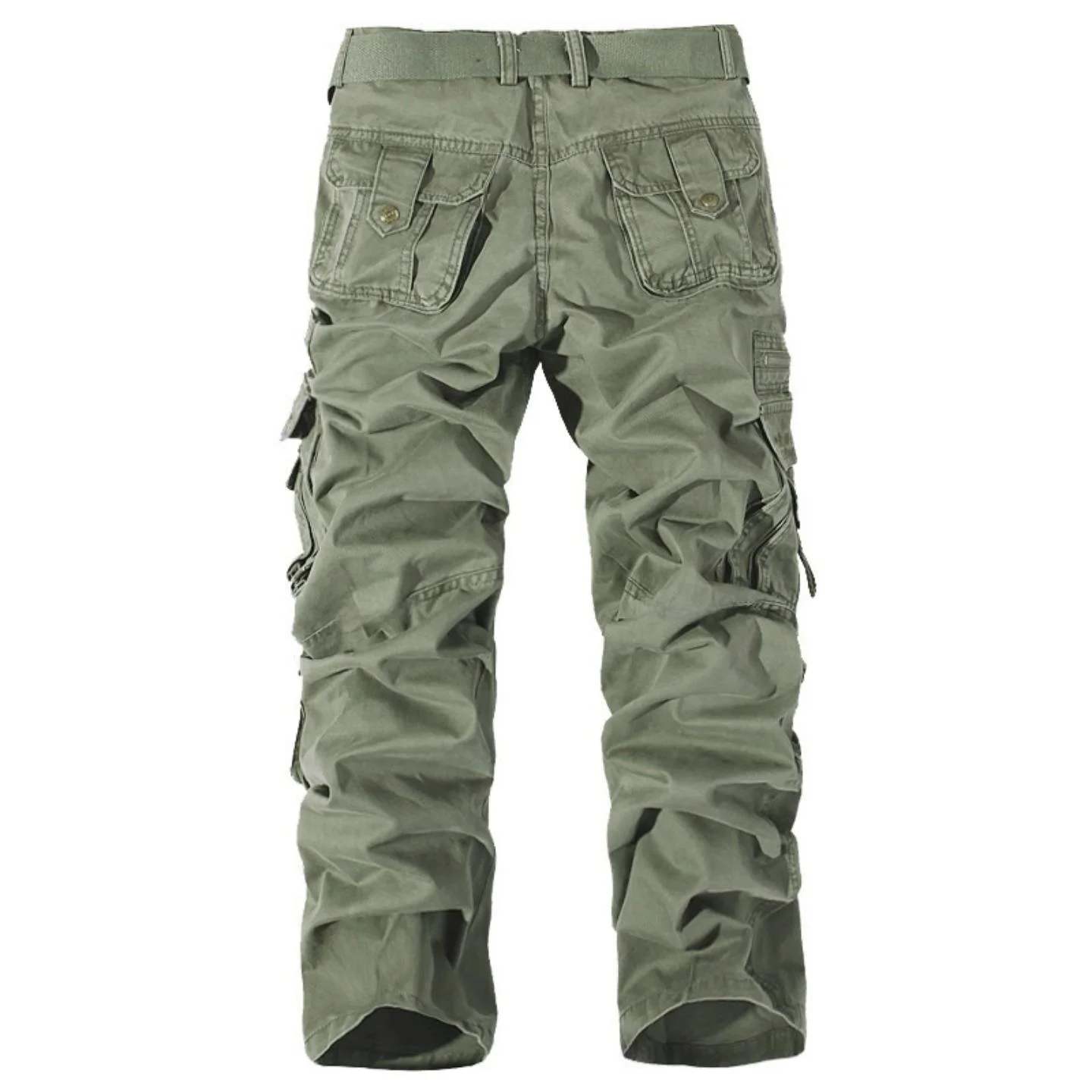 

Men's Casual Waed Color Multi-ket Work Trousers Outdoor Long Pants Straight Leg mid Waist Cotton Straight Tube Pants
