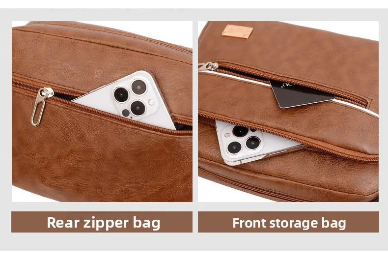 New Pu Leather Fashionable Men's Crossbody Bag, Large-capacity Men's Single-shoulder Bag, Casual Multi-layer Mobile Phone Bag