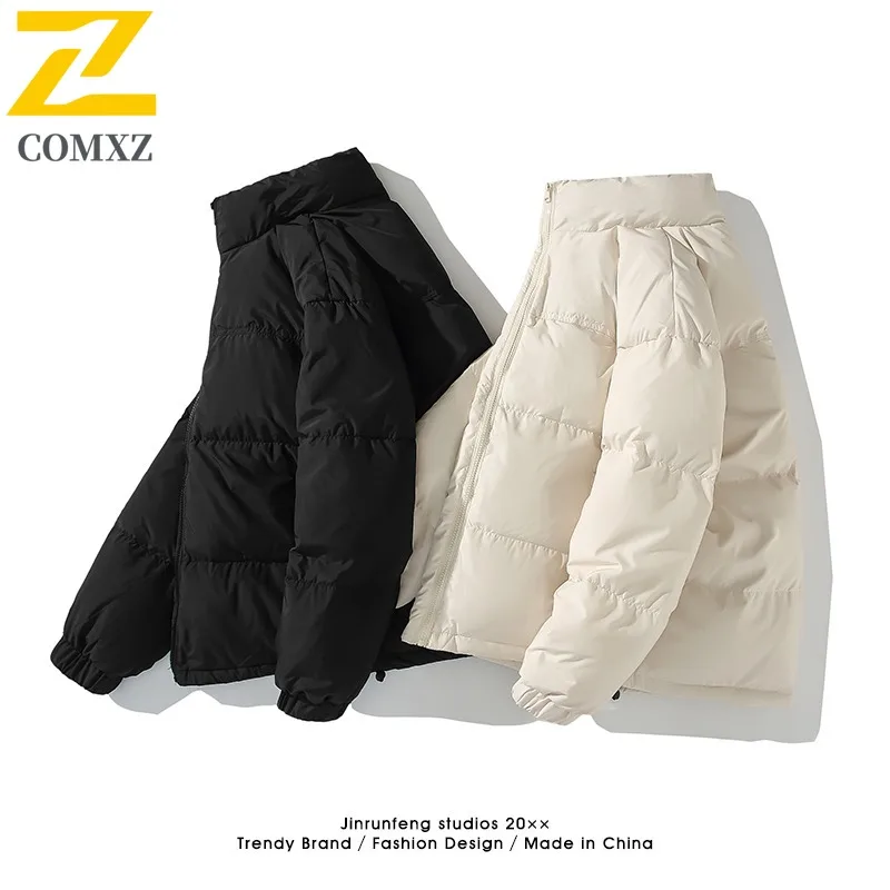 COMXZ Minimalist Padding Coat Classic Thickened Stand Collar Warm Work Quilted Jacket Streetwear Windproof Men's Winter Jacket