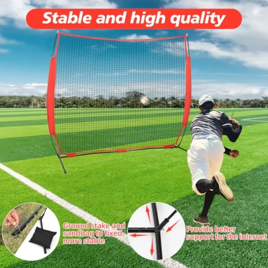 7x7ft/10x16ft/10x20ft Portable Sport Net with Handbag and 12 Ground Nails. Stable Backstop Net for Softball, Lacrosse, Soccer,