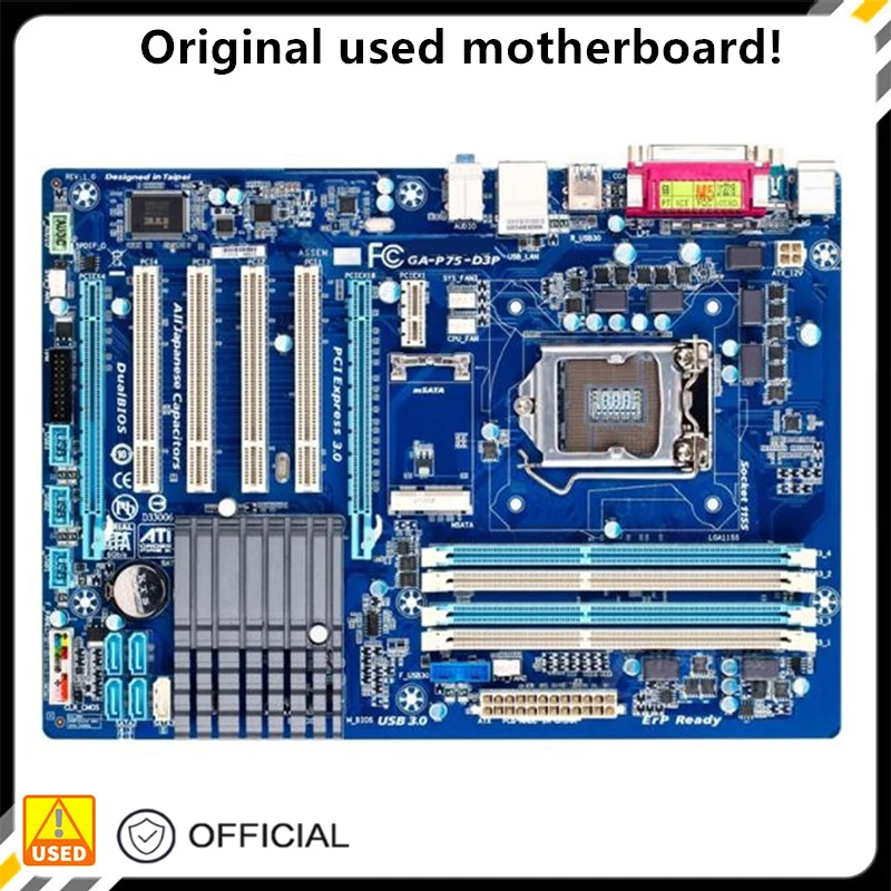 

For GA-P75-D3P P75-D3P Computer Motherboard LGA 1155 DDR3 For Intel B75 P8B75 Desktop Mainboard SATA II PCI-E X16 Used