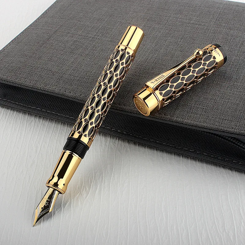 

Jinhao Century 100 Fountain Pen Real Gold Electroplating Hollow Out Ink Pens Smoothly Writing F Nib for School Office Business