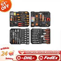 187-Piece Carbon Steel Hardware Tool Set 4-Compartment Chrome Trolley Case Tool Box Set for Home/Car/Vehicle Maintenance Durable